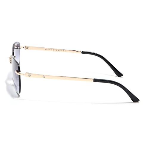 Image of Voyage Rimless Polarized Sunglasses for Men & Women (Black Lens | Black Frame - MG7601)