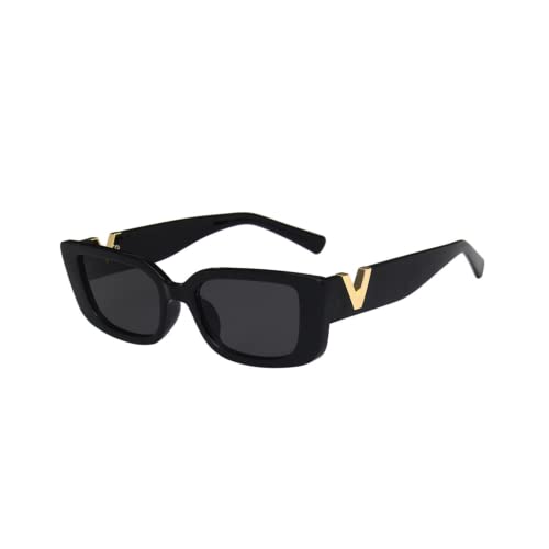 DUPER Black Sunglasses for Women - Rectangle Shape with Trendy Gold V Accent - Trendy y2k UV Protection Eyewear2