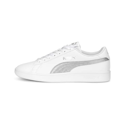 PUMA Smash V2 Metallics JR, Botas de fútbol, White-Glacial Gray Silver, 35.5 EU