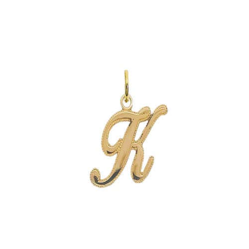TAKAR Solid 14k Yellow Gold Personalized Cursive Style Letter K Pendant for Initial Necklaces for Women, A-Z Elegant Handmade Charms for Gold Jewelry Gifts to Your Loved Ones. Made in USA