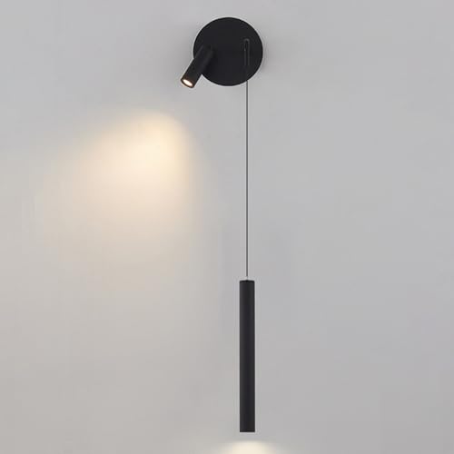 Mjsdjof Hanging Wall Sconce 2 Lights Bedside Lamp Black, Modern Tube Led COB Warm Light Spotlight Rotating Adjustable, Painting Accent Decor Reading Lighting for Bderoom Living Room Gallery