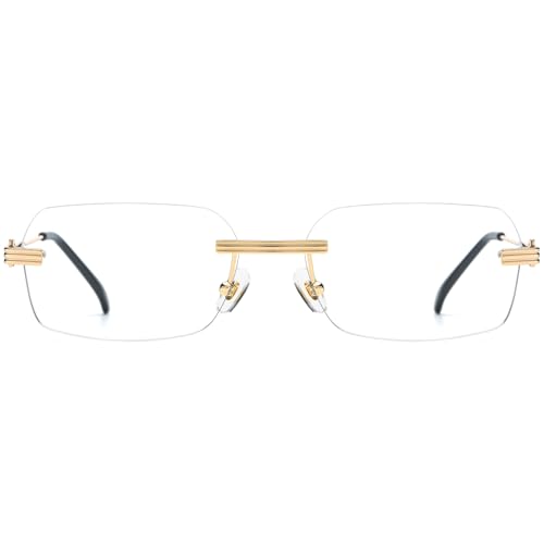 Image of HEPIDEM Vintage Style Rimless Rectangular Metal Eyeglasses for Men,New Frameless Square Optical Glasses Frame