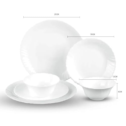 Cuisine Art Opalware Dining Collection Dinnerware - Exquisite White 12-Piece Set | 10" Dinner Plate x 4 | 7.5" Dessert Plate x 4 | 5" Bowl x 4