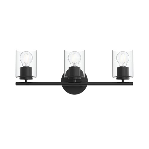 Image of Progress Lighting Replay 22 Inch 3-Light Vanity Light, Transitional, Black with Clear Glass Shades, (7.875 inch H x 22 inch W x 6 inch D), P300583-031