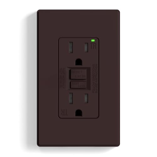 ELEGRP GFCI Outlet 15 Amp Self-Test GFI Electrical Outlet with Thinner Design TR Tamper Resistant GFCI Receptacle Ground Fault Circuit Interrupters with Wall Plate UL Listed Matte Brown 1 Pack