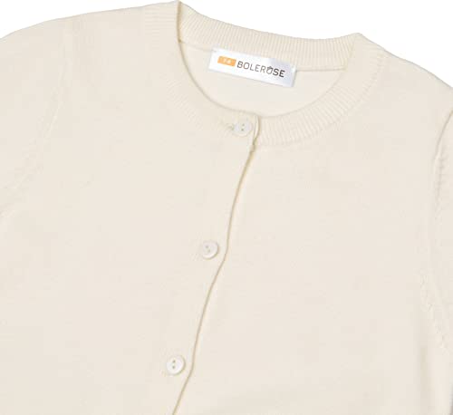 Image of BOLEROSE Girls Long Sleeve School Uniform Childrens Kids Cardigan (Ivory, 5-6 Years)