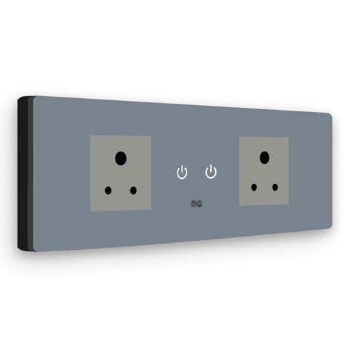 Image of Iotics Smart Wifi Switch Board: 2 Smart Plug Module. Touch Control, Remote, App Control. Voice Control with Alexa & Assistant. Smart Touch Switch Board For Home Automation (Grey), 240 Volts