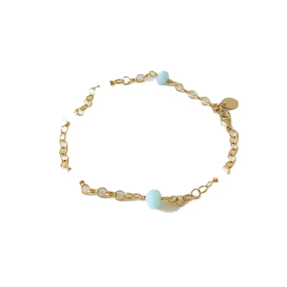 Bracelet amazonite 4mm et argent 925 doré, un bijou d'exception facetté main