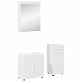 Teenpull Set di mobili da bagno Tulum, 3 pezzi, in legno bianco, 60 x 34 x 63 cm, con mobiletto sottolavabo, armadietto a specchio, armadietto da bagno, cassetti, mensola
