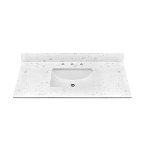 EQLOO 42'x22' Engineered Stone Bathroom Vanity Top with Rectangular Undermount Ceramic Middle Sink...