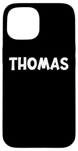 Cute Modern, Comic-Style White Font: First Name Thomas Carcasa para iPhone 15