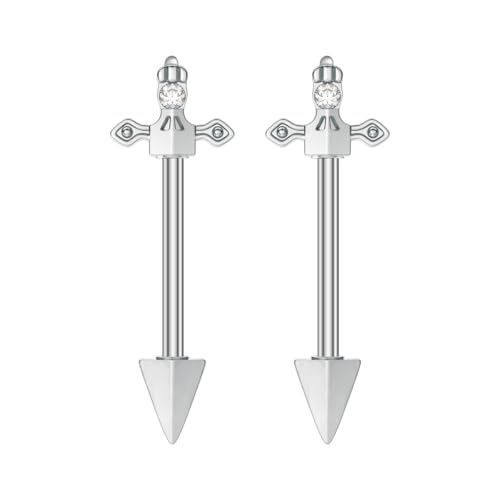 Kokoma 14G Dagger Nipple Rings Cubic Zirconia Cross Nipplerings Piercing Sword Tongue Ring Dangle Drop Nipple Shield Barbell Fashion Body Piercing Jewelry for Women (Cross)