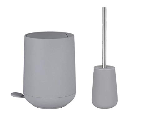ZONE Denmark Nova Bad Set Toilettenbürste und Pedaleimer grau (Grey) 5L Kosmetikeimer mit Absenkautomatik Treteimer Mülleimer
