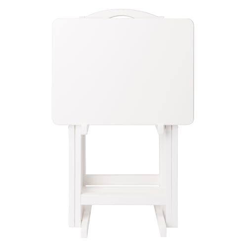 Image of Winsome Alex Set of 4 Foldable Snack Tables with Storage Rack | Easy to Store Portable Fold Up Table Set for Kitchen, Living Room TV Dining, Crafts, Puzzles, Work from Home