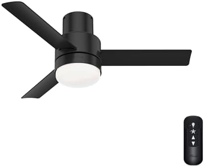 Hunter 44 inch Outdoor or Indoor Ceiling Fan with LED Light and Remote Control - Low Profile Mount Ceiling Fan, 3 Blades, For Patio, Porch, Garage, or Living Room, Quiet - Gilmour 51333, Matte Black