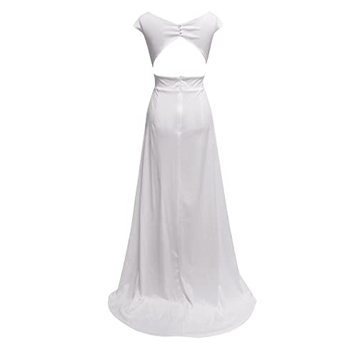 ORT Vestido longo feminino branco com decote em V, vestido de noite, vestido formal, vestido de jant