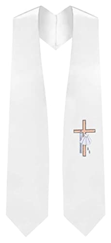 CLERKMANS Unisex White Baptismal Stole - Embroidered Baptismal Cross - Church Stole/Sash
