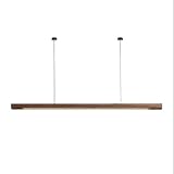 LYOUAE Modern Hängeleuchte Nordic Wood Linear Pendelleuchte Moderne minimalistische Streifen-Hängelampe LED 3-Farben-Dimm-Kronleuchter(Walnut wood,120CM)