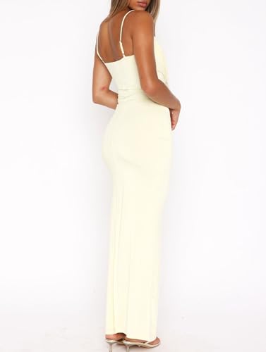 Image of NUFIWI Women Sexy Cutout Long Dress Spaghetti Strap Ruched Bodycon Maxi Dress Backless Hollow Cocktail Dresses