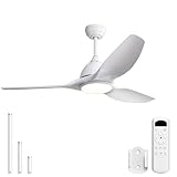 Sofucor 52 Inch Outdoor Ceiling Fans with Lights, Modern Ceiling Fan with 3 Plastic Blade, Quiet, Dimmable, High 7000CFM 6-Speed 3-Timer Reversible DC Motor, for Bedroom Living Room, ETL, White