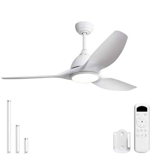 Sofucor 52 Inch Outdoor Ceiling Fans with Lights, Modern Ceiling Fan with 3 Plastic Blade, Quiet, Dimmable, High 7000CFM 6-Speed 3-Timer Reversible DC Motor, for Bedroom Living Room, ETL, White