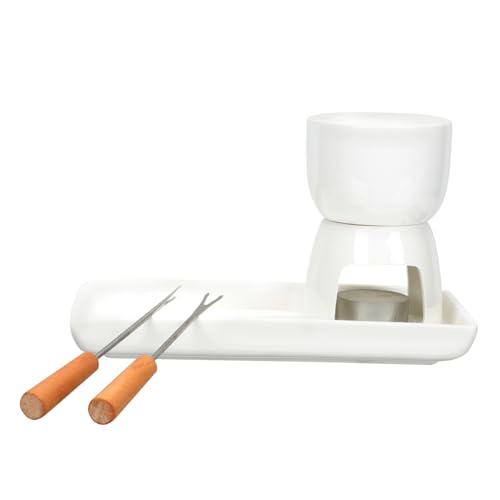 HOLIDYOYO 1set Ceramic Chocolate Fondue Melting Pot for Home and Bakery Use for Cheese and Dessert Dipping Forks Compact and Portable Design