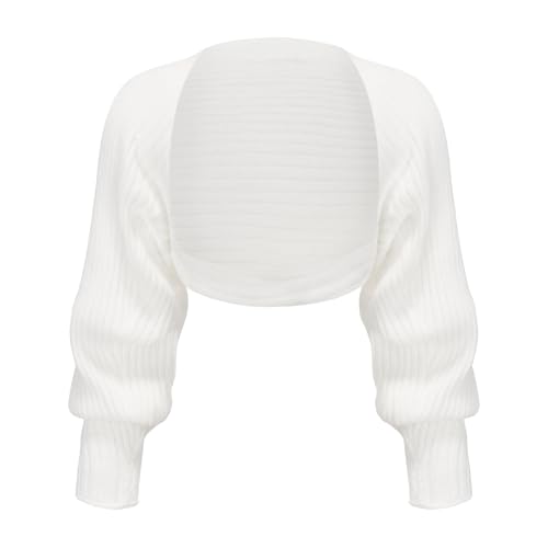 EXARUS Girls Open Front Cropped Half Cardigan Knit Ribbed Teen Bolero Shrug Batwing Long Sleeve Sweater Casual 8-14Y