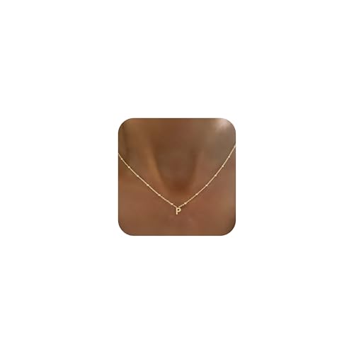 GRCLD Initial Necklaces for Women Dainty 14k Gold Plated Letter Necklace Trendy A-Z Pendant Choker Necklace Cute Name Personalized Fashion Jewelry Gift for Women Her(P)
