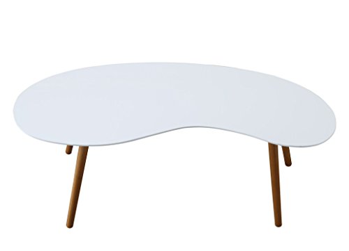 Convenience Concepts Oslo Bean Shaped Coffee Table, White / Bamboo #TOP6