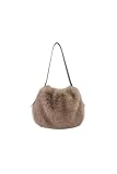 Ulisty Women Small Faux Fox Fur Hobo Bag Furry Adjustable Strap Shoulder Bag Plush Purse Fashion Handbag khaki