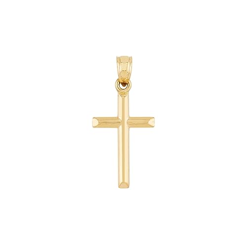 JEWELHEART 14K Real Gold Cross Pendant - Classic Small Cross Pendant Charm - Religious 14K Yellow and White Gold Jewelry For Men Women