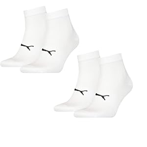 PUMA 4 paar ademende, elastische Quarter sokken voor dames en heren en sportsokken