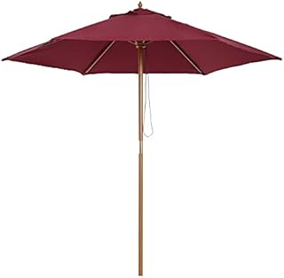 Outsunny 2.5m Wood Garden Parasol Sun Shade Patio Outdoor Wooden Umbrella Canopy Wine Red