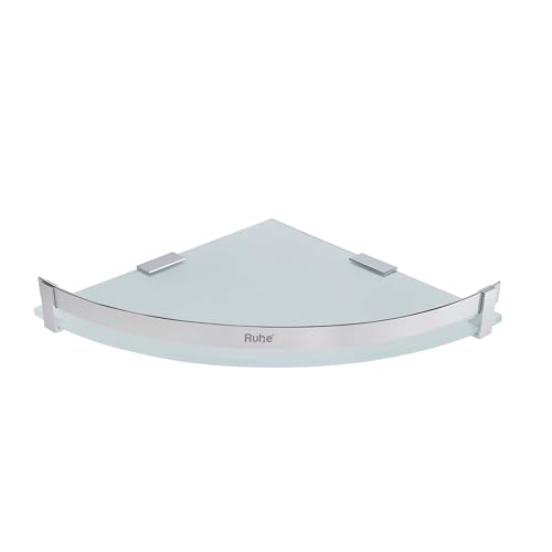 Image of Ruhe Premium Vetra Bathroom Glass Shelf Corner | Multipurpose Wall Mounted Shelves Rack for Kitchen /Living Room - Bathroom Accessories 12 x 12 inches (Chrome Finish)