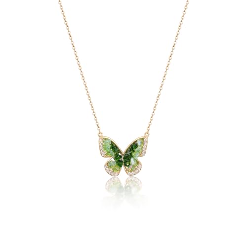 ZIRPEARA Stunning Green Crystal Butterfly Pendant Necklace, 18K Gold Plated