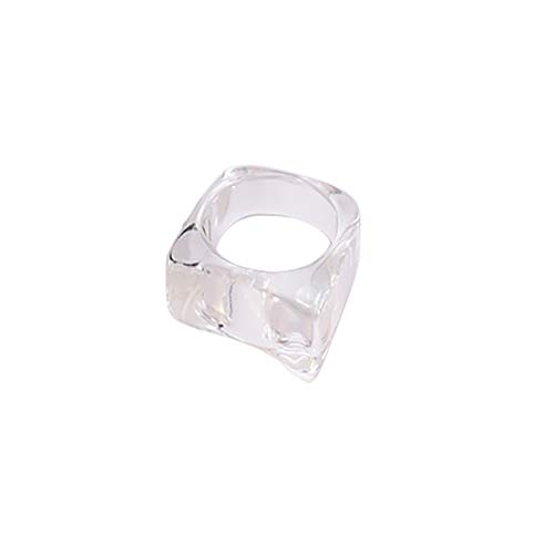 Pingyongchang Colorful Statement Chunky Geometric Resin Ring Art Deco Marble Pattern Rings Irregular Figure Acrylic Jewelry Gift For Women Girls-Clear #TOP21