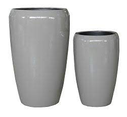 Lot de 2 pots de fleurs Klocke taupe brillant 70cm et 50cm avec insert amovible