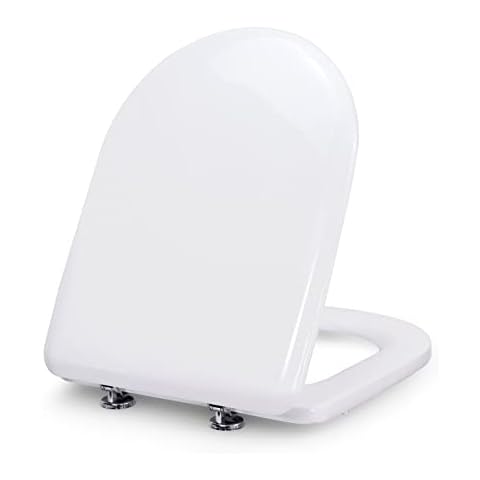 Fanmitrk U Shape Wood Toilet Seat-White Toilet Seat Wooden Toilet Lid,Brass Hinge Easy to Install, D Shape Moulded Sheet Not Soft Close Toilet Seat Cover