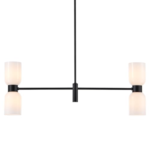 VANZARLA Modern Linear Chandelier for Kitchen Island, Black Island Light Fixtures with White Glass...