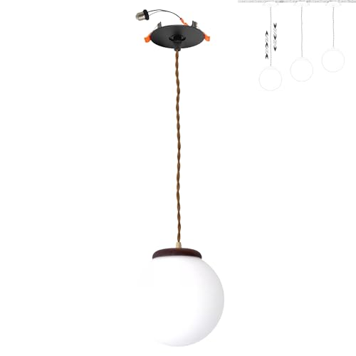 SKIVTGLAMP Can Lights Retrofit Recessed Light Pendants Compatible E26 Adapter for 4~5in Holes Frosted White Globe Glass Shade Natural Walnut Wood Socket Adjustable Height T24 Connector Conversion Kit