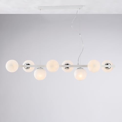 Lustre Adrian blanc et chrome à 8 lumières E14 pour salon moderne