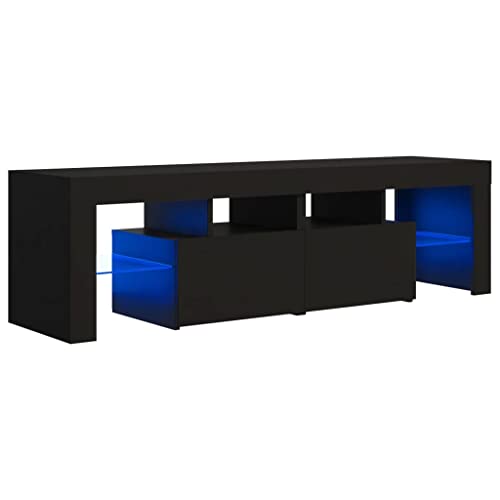 vidaXL Meuble TV avec Lumières LED Armoire Basse Centre de Divertissement Meuble Stéréo Salon Salle de Séjour Maison Intérieur Noir 140x36,5x40 cm