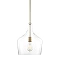 Kira Home Lucy 16" Modern Pendant Light + Clear Glass Vase Shade, Adjustable Hanging Height, Cool Brass Finish