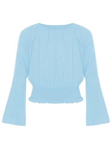 Linjinx Kids Girls Off Shoulder Bell Long Sleeve T-Shirt Casual Solid Basic Tee Tops Blouse Spring Fall Shirts3
