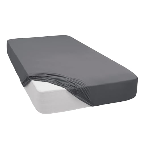 Spannbettlaken Jersey Spannbetttuch 100% Baumwolle Bettlaken Spannbettuch Laken 28 Farben, Größe:200 x 200 cm, Farbe:Dunkelgrau