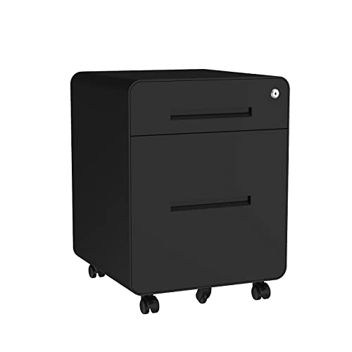 FLEXISPOT Rollcontainer mit 3 Schubladen Kommode schwarz rollcontainer Schreibtisch Aktenschrank Büroschrank Unterschrank für Büro Wohnzimmer Schlafzimmer mit Schlüsselschloss und Anti-Kipp-Rad