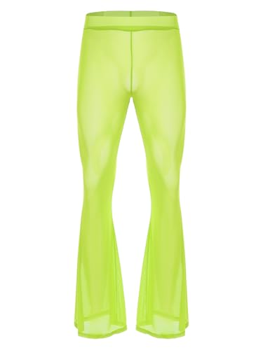 Hedmy Men's High Waist Sheer Mesh Through Flared Bell Bottom Pants Breathable Cover Up Trousers3