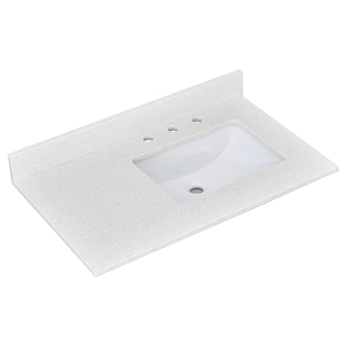 LOCALAND 36'x22'Bathroom Vanity Top,White Quartz Square Barthroom Vanity Sink Tops with Undermount...