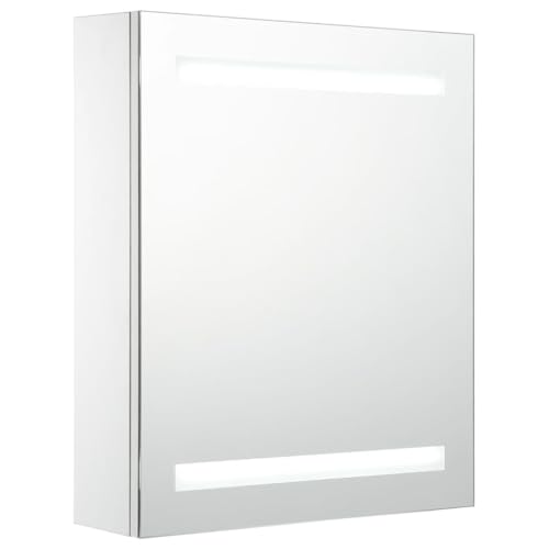 HFXHIJXQ Armario con espejo LED, 50 x 13,5 x 60 cm, color blanco, moderno mueble de baño de MDF con puerta de cierre suave y USB de 5 V para baños pequeños y aseo de invitados