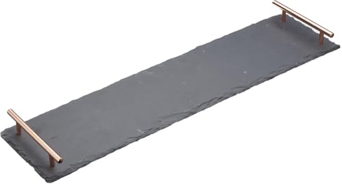 Artesa ARTPLATTERCOP KitchenCraft Slate Serving Tray/Platter with Copper Finish Handles, 60 x 15 cm